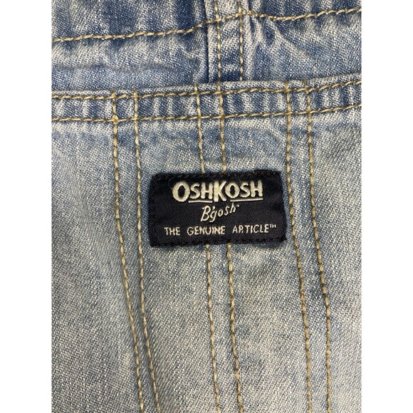 OshKosh 5T Denim Short Overalls Vestbak Carpenter Conductor Stripe Straps Unisex - Picture 2 of 9